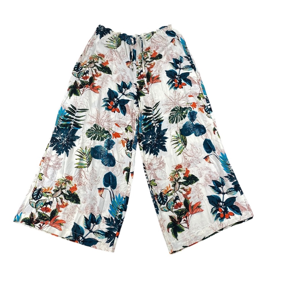 SHEIN Women's White Tropical Floral Wide Leg Palazzo Beach Pants Size L 228
